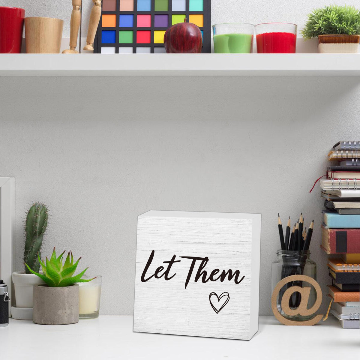 Let Them Wooden Sign, Office Decorations for Work, Let Them Mental Health Rustic Wood Box Signs