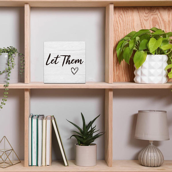 Let Them Wooden Sign, Office Decorations for Work, Let Them Mental Health Rustic Wood Box Signs