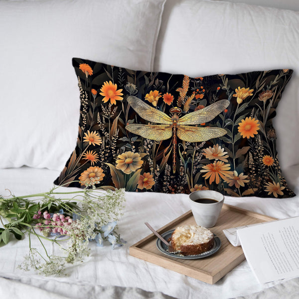 Vintage Dragonfly Bee Floral Pillow Covers 12x20 Set of 2