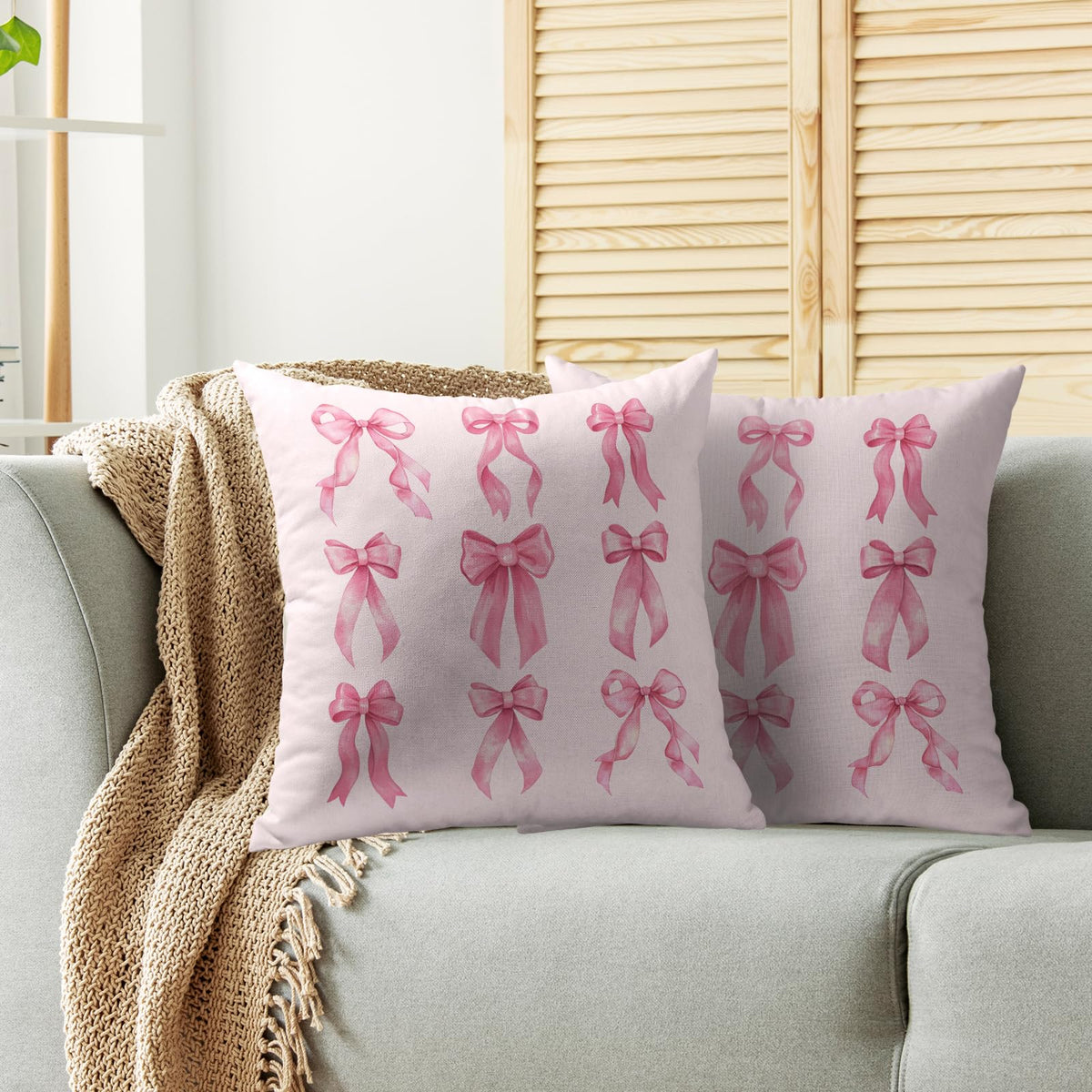 Waterproof Watercolor Pink Pillow Covers 18X18 Set of 2, Preppy Art Girls Room Decor Print