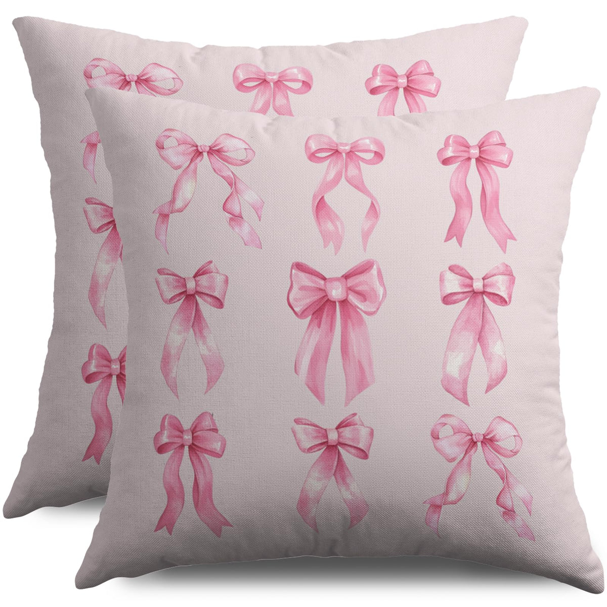Waterproof Watercolor Pink Pillow Covers 18X18 Set of 2, Preppy Art Girls Room Decor Print
