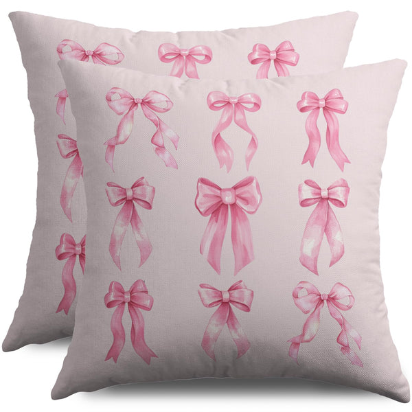 Waterproof Watercolor Pink Pillow Covers 18X18 Set of 2, Preppy Art Girls Room Decor Print