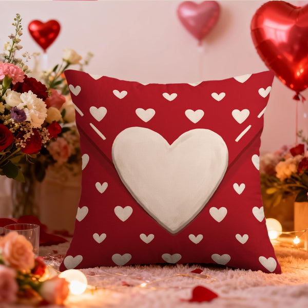 Waterproof Red Valentines Pillow Covers 18X18 Set of 2, Cream Heart Print Valentine's Day Themed Love