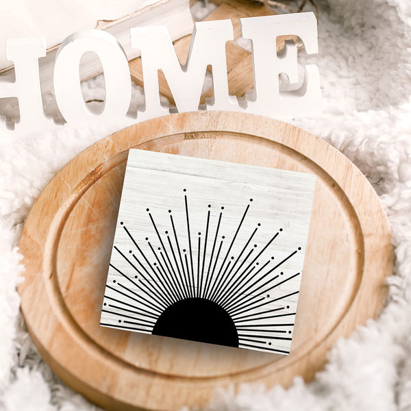Abstract Boho Black Sun Sunrise Sunset Sunshine Sunray Rustic Wood Box Sign Desk Decor
