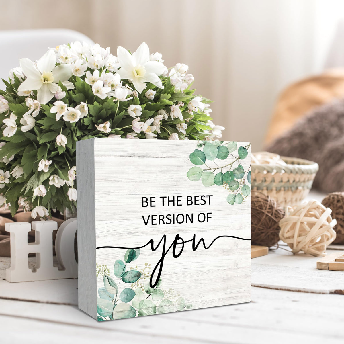 Inspirational Quotes Wood Box Sign Desk Decor, Motivational Gifts Wooden Box Sign Decoration