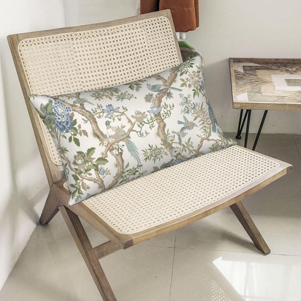 Sage Green Blue Pillow Covers 12x20 Inch 2 Pcs Spring Floral Bird Chinoiserie Decor, No Insert, Velvet