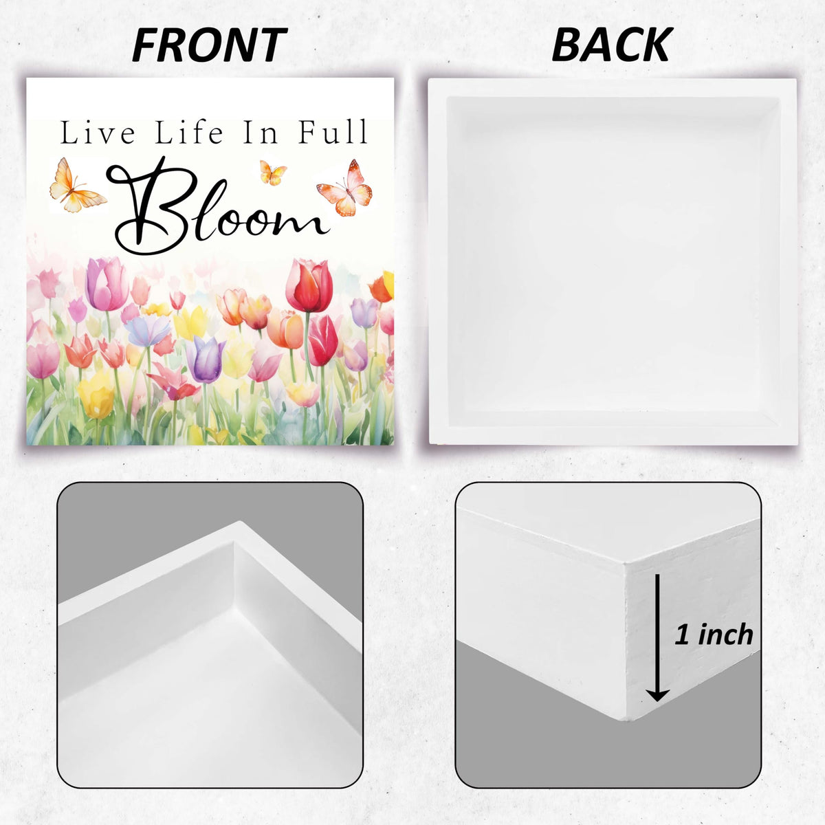 Spring Home Decor-Live Life In Full Bloom-5”x5“ Wooden Box Sign