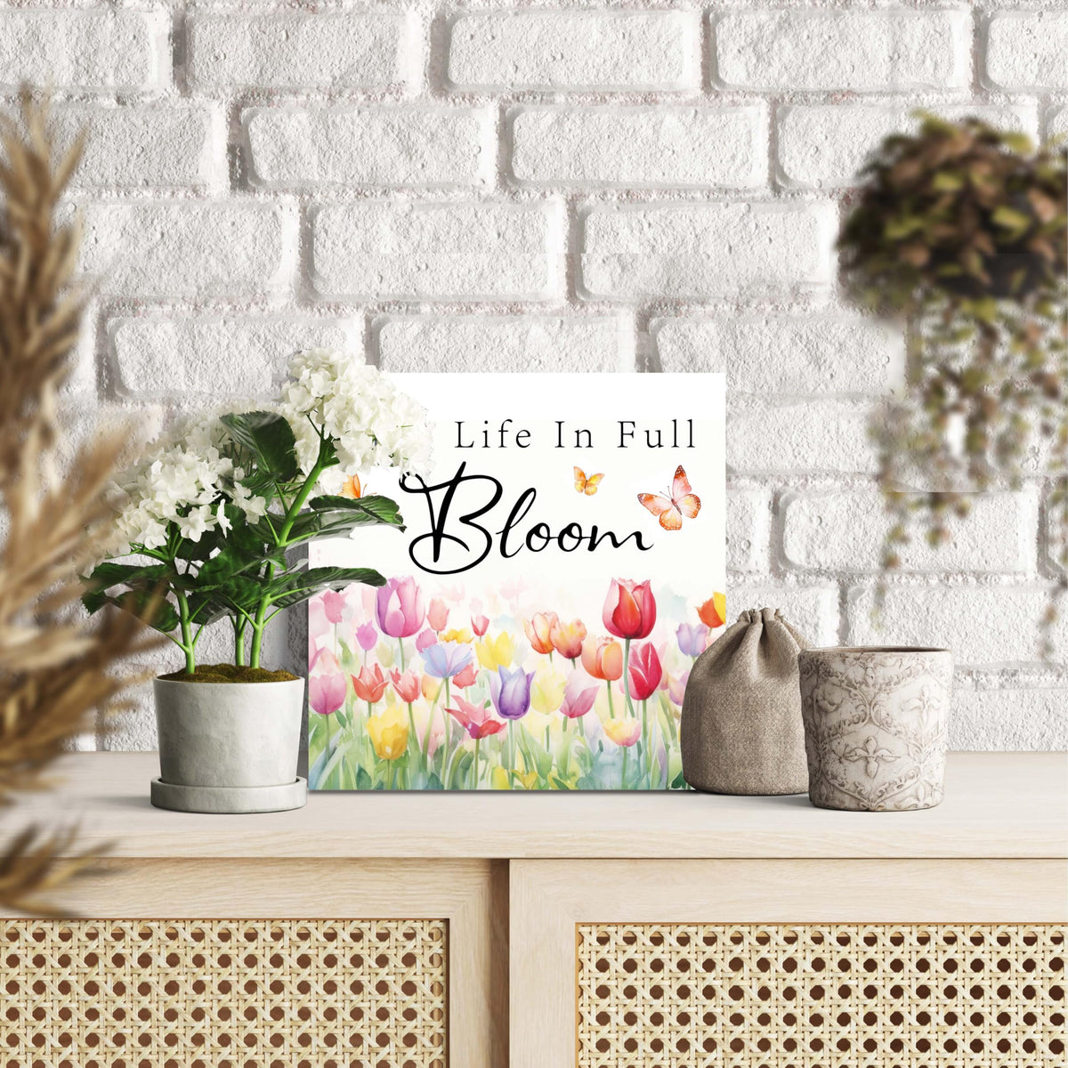 Spring Home Decor-Live Life In Full Bloom-5”x5“ Wooden Box Sign