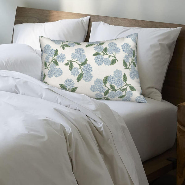 Spring Pillow Covers 12x20 Inch Set of 2, Green Blue Hydrangea Flower Throw Pillows Case