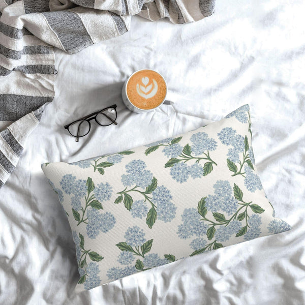 Spring Pillow Covers 12x20 Inch Set of 2, Green Blue Hydrangea Flower Throw Pillows Case