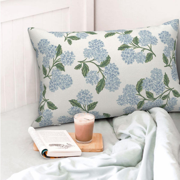 Spring Pillow Covers 12x20 Inch Set of 2, Green Blue Hydrangea Flower Throw Pillows Case
