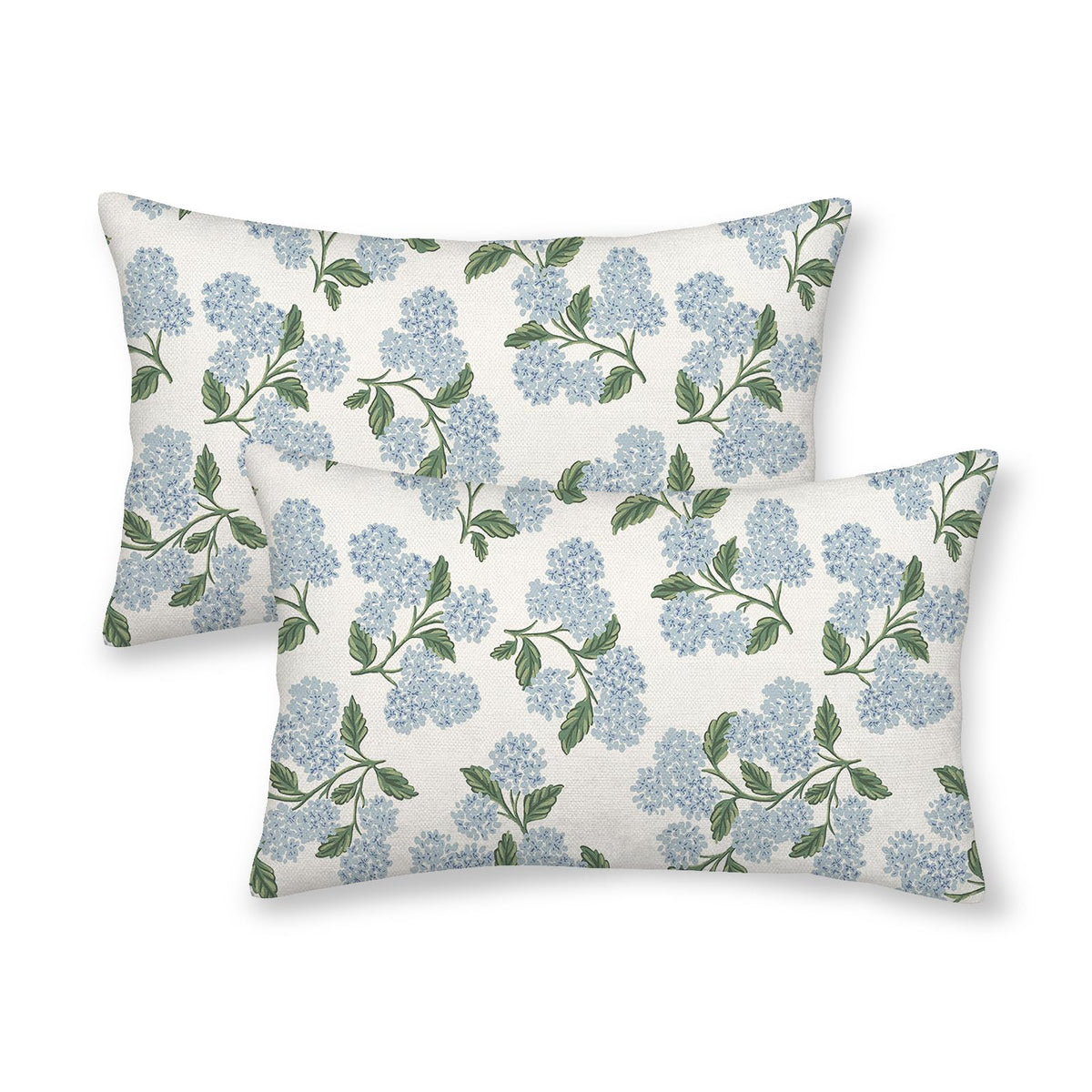Spring Pillow Covers 12x20 Inch Set of 2, Green Blue Hydrangea Flower Throw Pillows Case