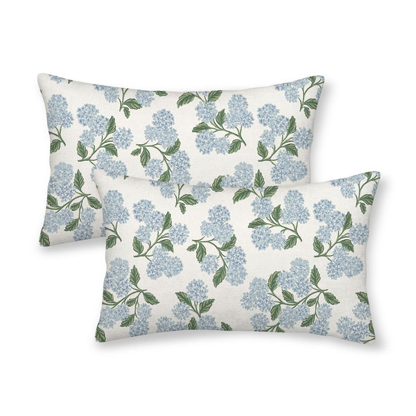 Spring Pillow Covers 12x20 Inch Set of 2, Green Blue Hydrangea Flower Throw Pillows Case