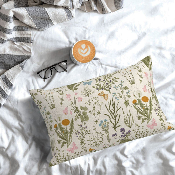 Spring Pillow Covers 12x20 Inch Set of 2,Sage Green Wild Flower Plant Throw Pillows Case