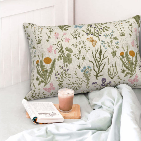 Spring Pillow Covers 12x20 Inch Set of 2,Sage Green Wild Flower Plant Throw Pillows Case