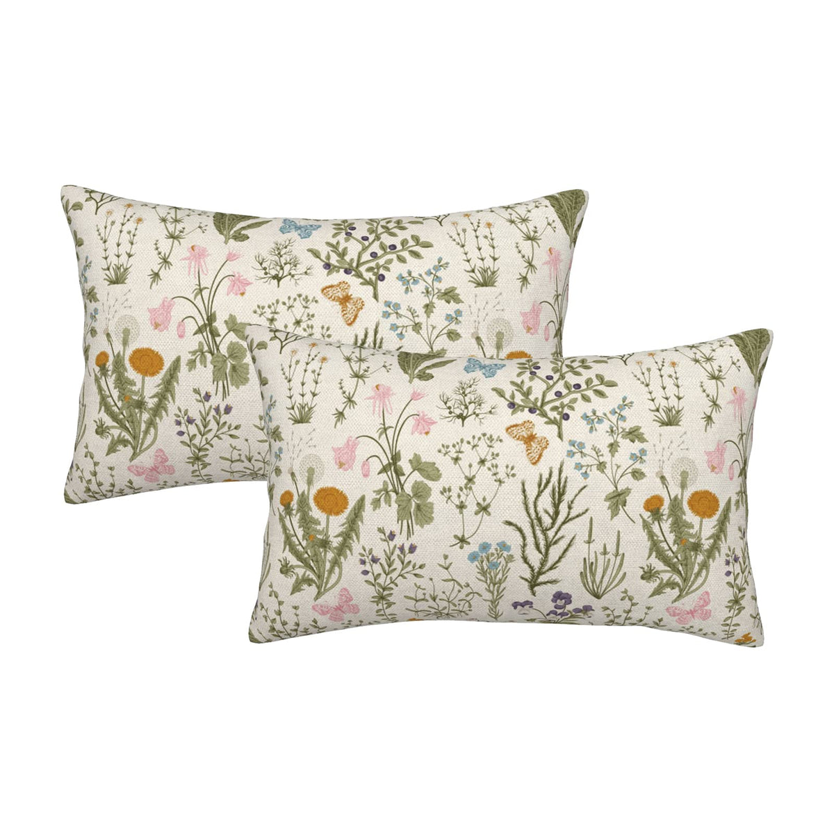 Spring Pillow Covers 12x20 Inch Set of 2,Sage Green Wild Flower Plant Throw Pillows Case