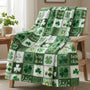 St. Patrick's Day Flannel Blanket Throw, Green Buffalo Plaid Shamrock Patchwork Soft Fuzzy