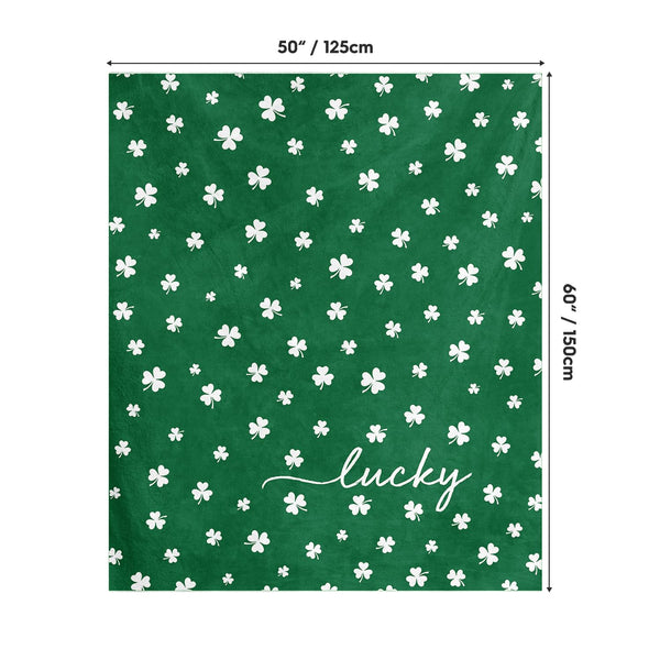 St. Patrick's Day Flannel Blanket Throw, Irish Clover Shamrock Green Soft Fuzzy Plush Cozy