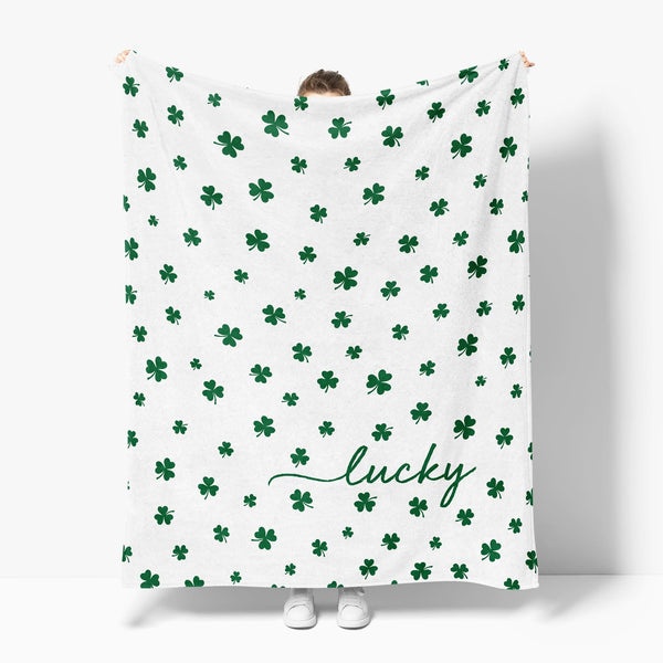 St. Patrick's Day Flannel Blanket Throw, Irish Clover Shamrock Green Soft Fuzzy Plush Cozy