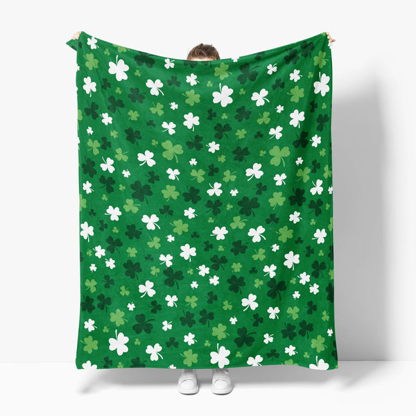 St. Patrick's Day Flannel Blanket Throw, Spring Shamrock Green Leaves Soft Fuzzy Plush
