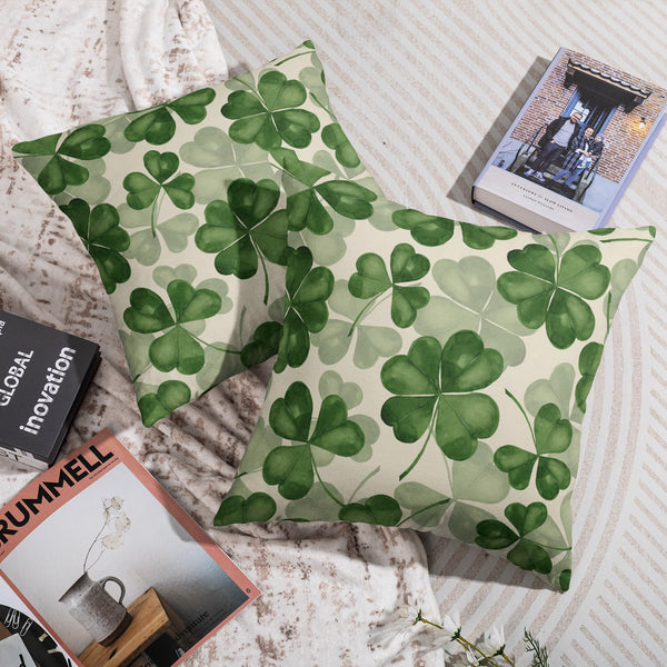 Waterproof St Patricks Day Pillow Covers 18X18 Set of 2, Clover Print Saint Patrick's Dark Green Decorative