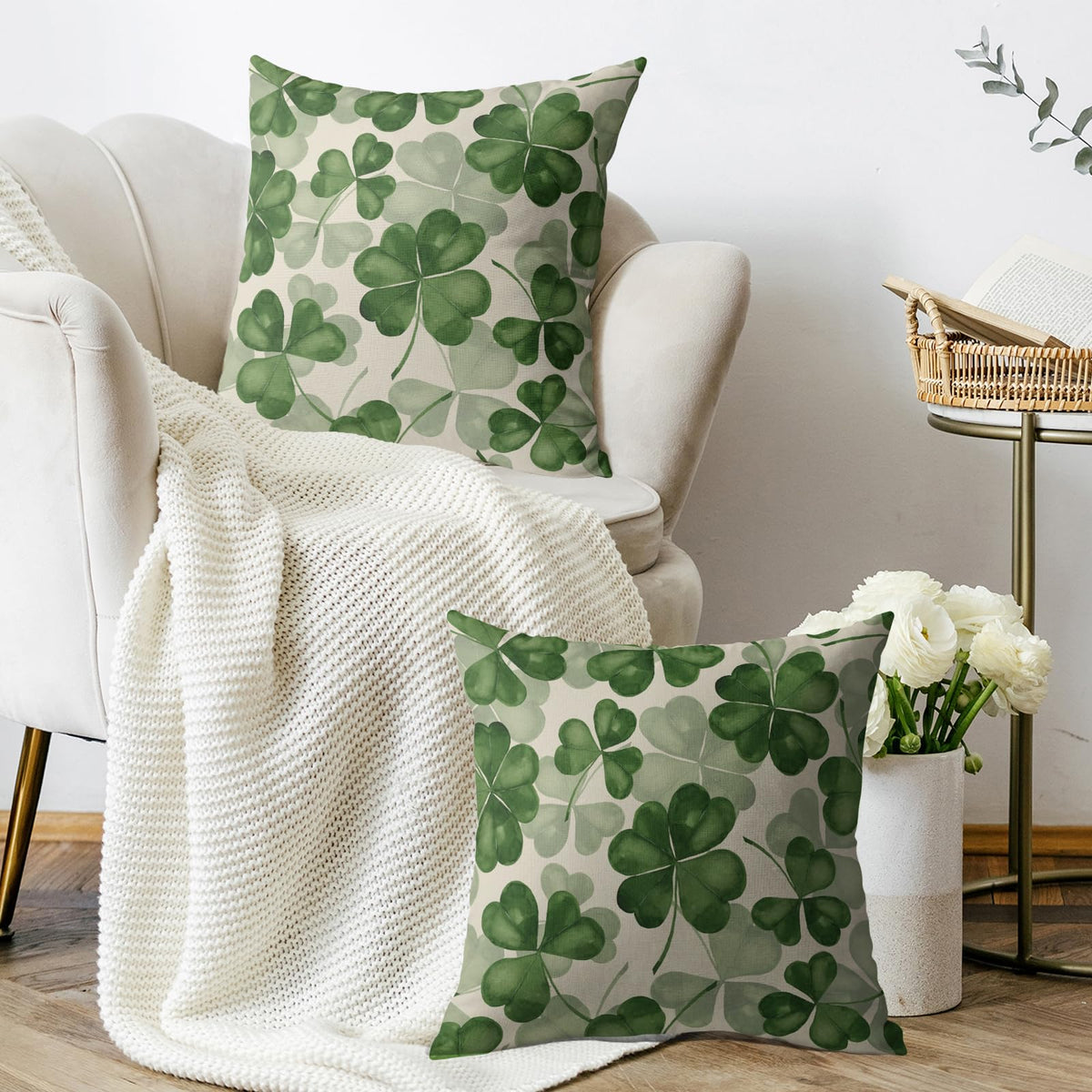 Waterproof St Patricks Day Pillow Covers 18X18 Set of 2, Clover Print Saint Patrick's Dark Green Decorative
