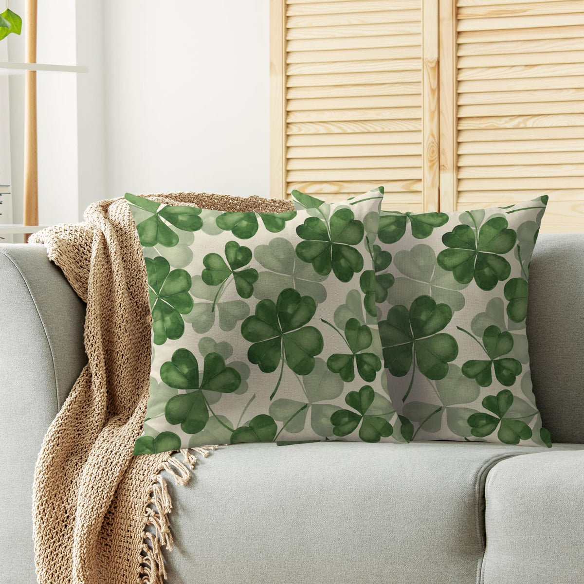 Waterproof St Patricks Day Pillow Covers 18X18 Set of 2, Clover Print Saint Patrick's Dark Green Decorative