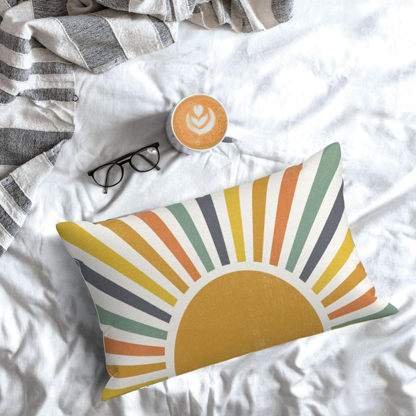 Summer Pillow Covers 12x20 Inch Set of 2, Stripes Yellow Sunshine Decorations