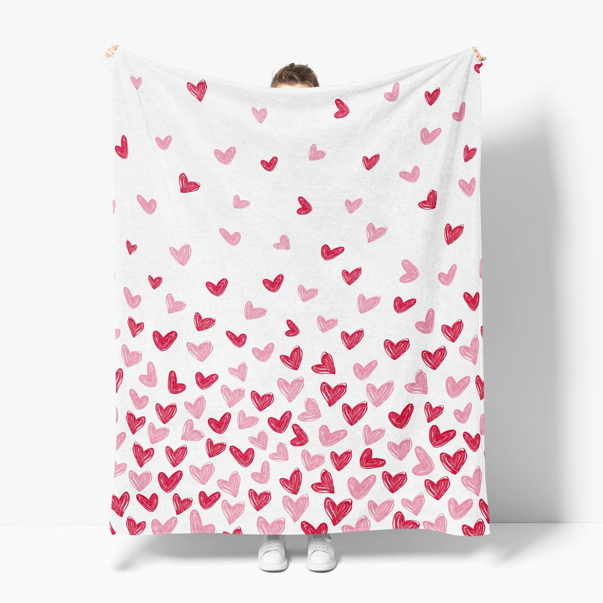 Valentine Flannel Blanket Throw, Red Love Heart Painting Soft Fuzzy Plush Cozy Fleece Blankets