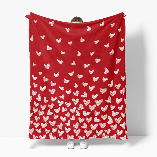Valentine Flannel Blanket Throw, Red Love Heart Painting Soft Fuzzy Plush Cozy Fleece Blankets