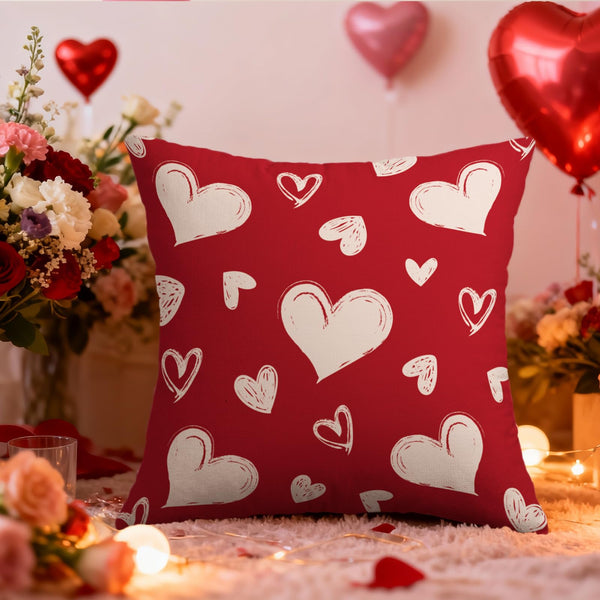 Waterproof Red Valentines Pillow Covers 18X18 Set of 2, Valentine's Day Cream Love Heart Pattern