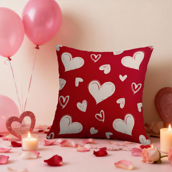 Waterproof Red Valentines Pillow Covers 18X18 Set of 2, Valentine's Day Cream Love Heart Pattern