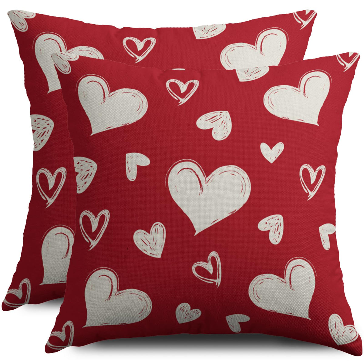 Waterproof Red Valentines Pillow Covers 18X18 Set of 2, Valentine's Day Cream Love Heart Pattern