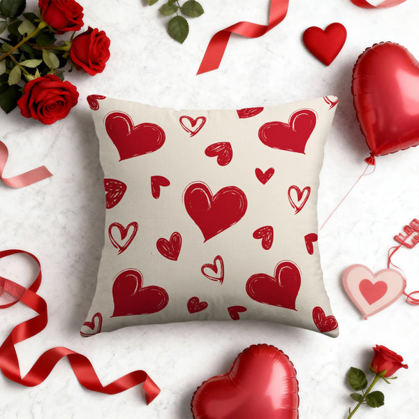 Waterproof Valentine's Day Pillow Covers 18X18 Set of 2, Red Love Heart Valentines Pattern Print