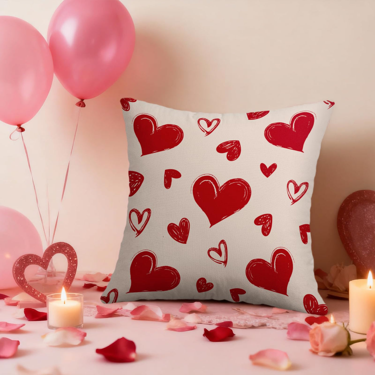 Waterproof Valentine's Day Pillow Covers 18X18 Set of 2, Red Love Heart Valentines Pattern Print