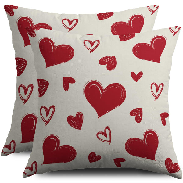 Waterproof Valentine's Day Pillow Covers 18X18 Set of 2, Red Love Heart Valentines Pattern Print