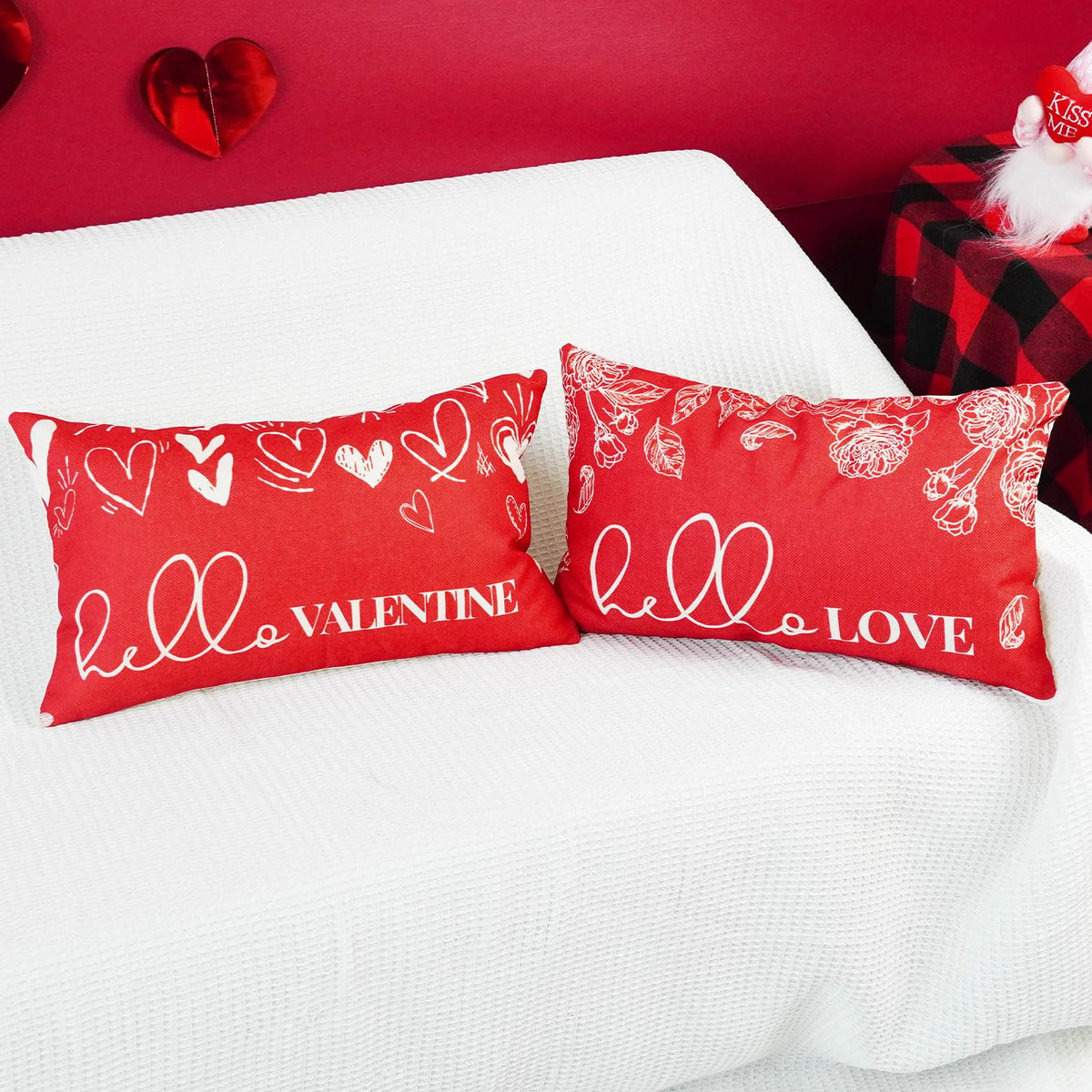 Valentine's Day Throw Pillow Covers 12x20 Set of 2, No Insert, Velvet