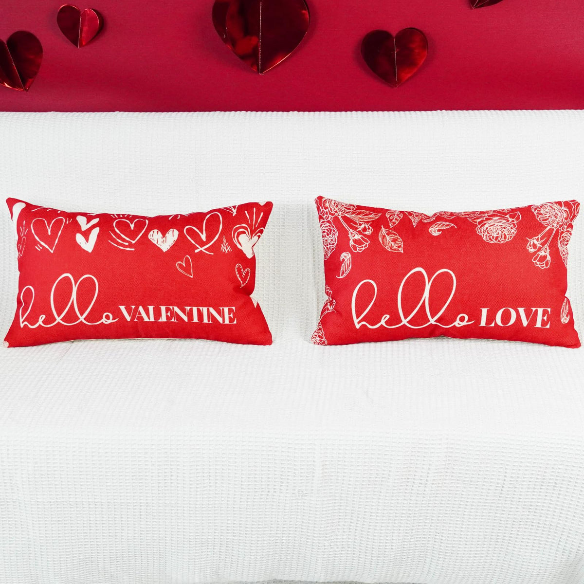 Valentine's Day Throw Pillow Covers 12x20 Set of 2, No Insert, Velvet