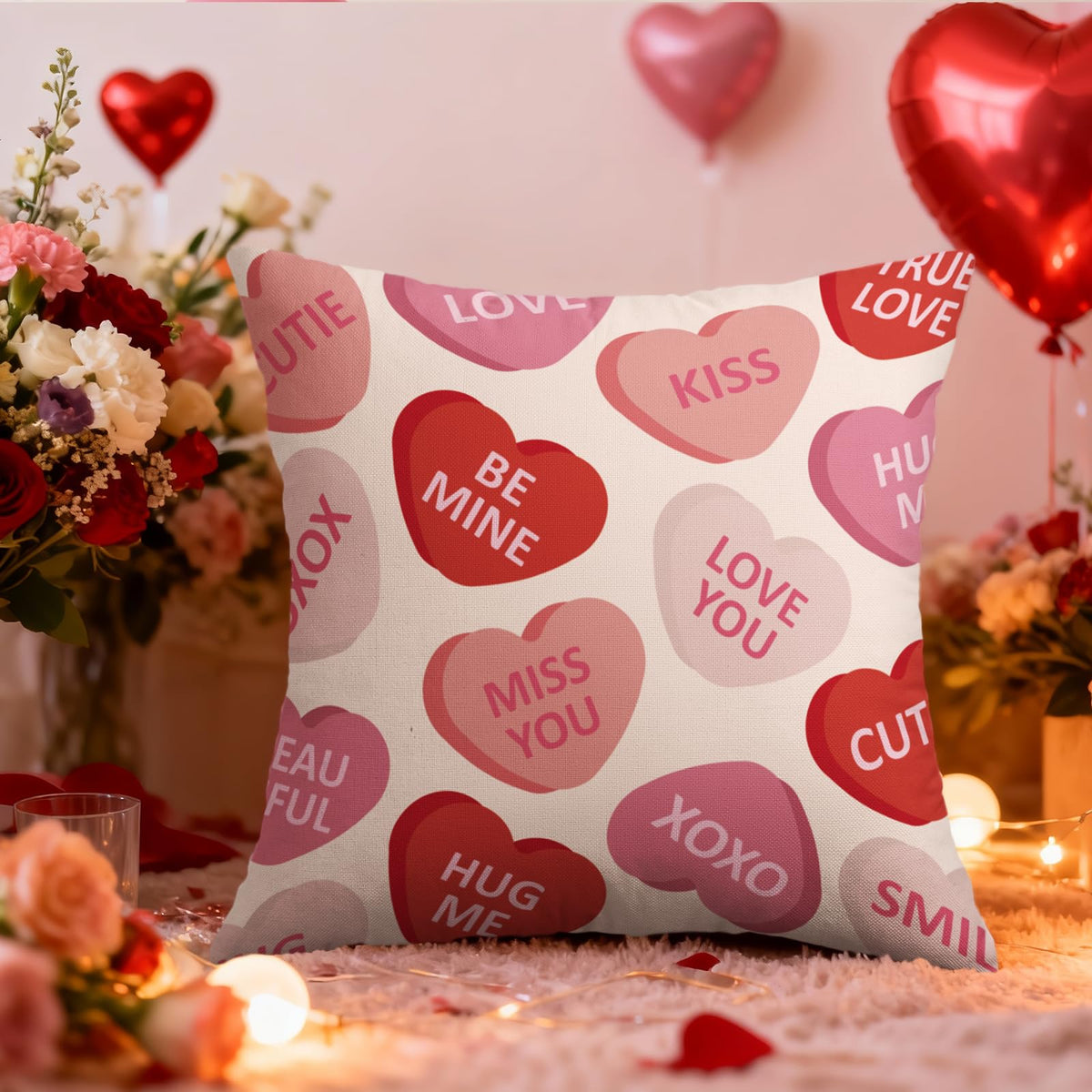 Waterproof Valentines Pillow Covers 18X18 Set of 2, Valentine's Day Pink Red Heart Print