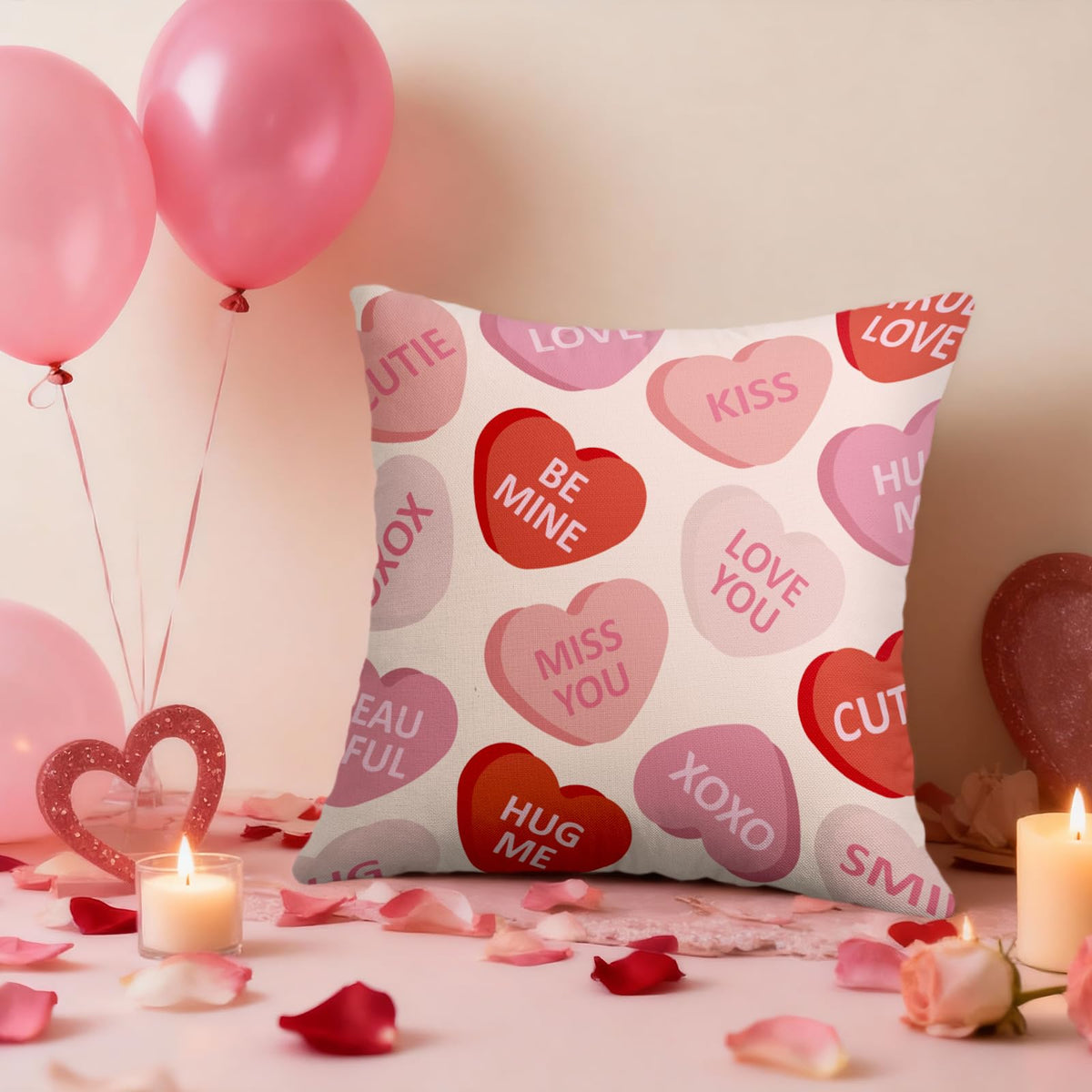 Waterproof Valentines Pillow Covers 18X18 Set of 2, Valentine's Day Pink Red Heart Print