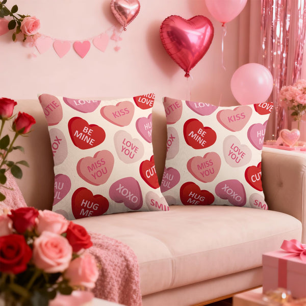 Waterproof Valentines Pillow Covers 18X18 Set of 2, Valentine's Day Pink Red Heart Print
