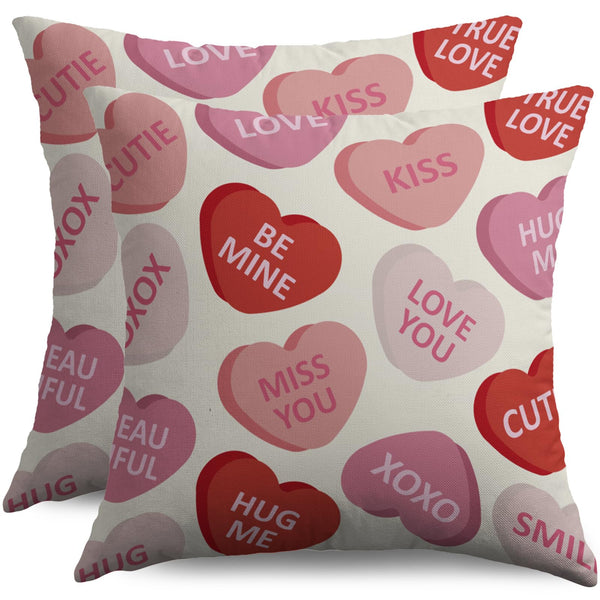 Waterproof Valentines Pillow Covers 18X18 Set of 2, Valentine's Day Pink Red Heart Print