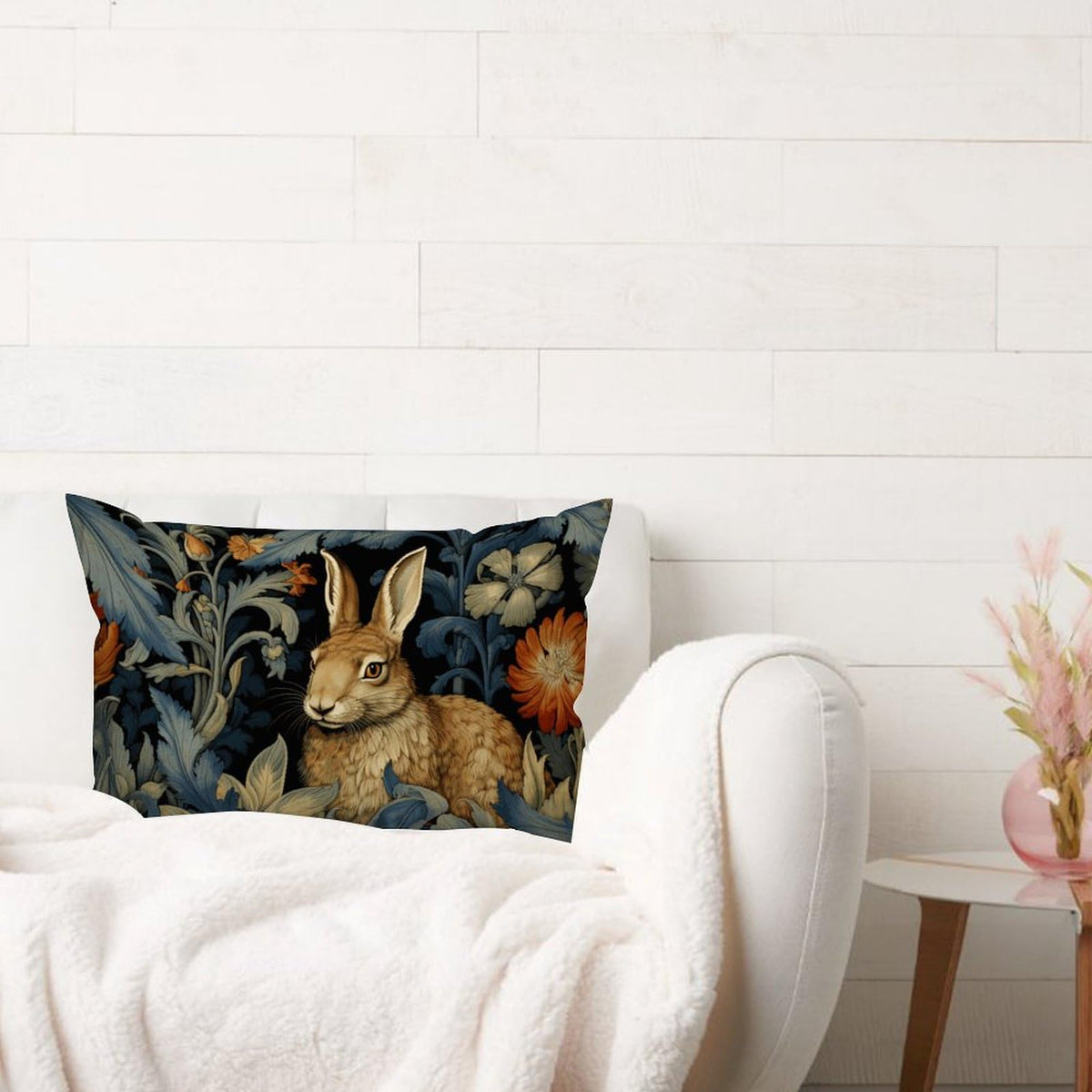 William Morris Forest Rabbit Floral Art Nouveau Lumbar Pillowcase 12x20 Set of 2, No Insert, Velvet