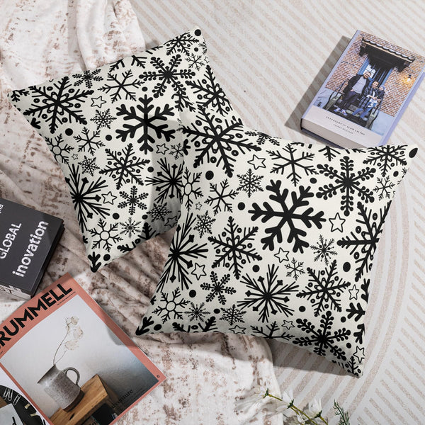 Waterproof Winter Snowflake Pillow Covers 18X18 Set of 2, Black Christmas Theme Patter Print