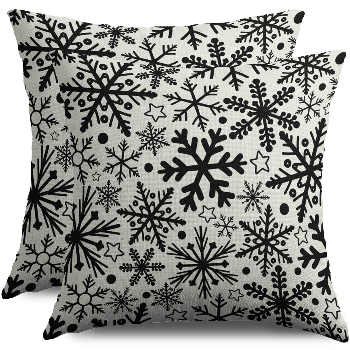 Waterproof Winter Snowflake Pillow Covers 18X18 Set of 2, Black Christmas Theme Patter Print