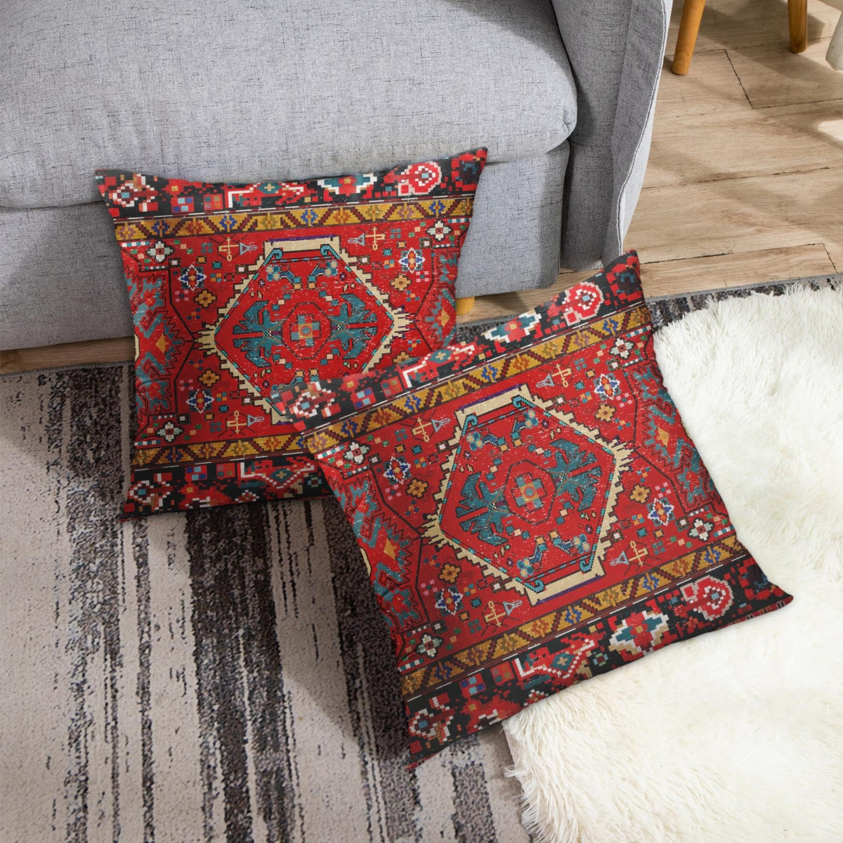 Outdoor Waterproof Throw Pillow Covers, Aztec Ethnic Home Art Decor, 18 x 18 Inches Set of 2