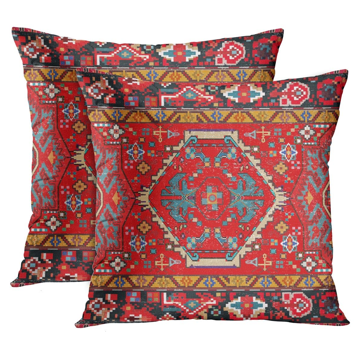 Outdoor Waterproof Throw Pillow Covers, Aztec Ethnic Home Art Decor, 18 x 18 Inches Set of 2