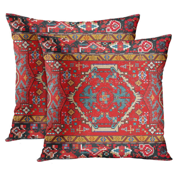 Outdoor Waterproof Throw Pillow Covers, Aztec Ethnic Home Art Decor, 18 x 18 Inches Set of 2