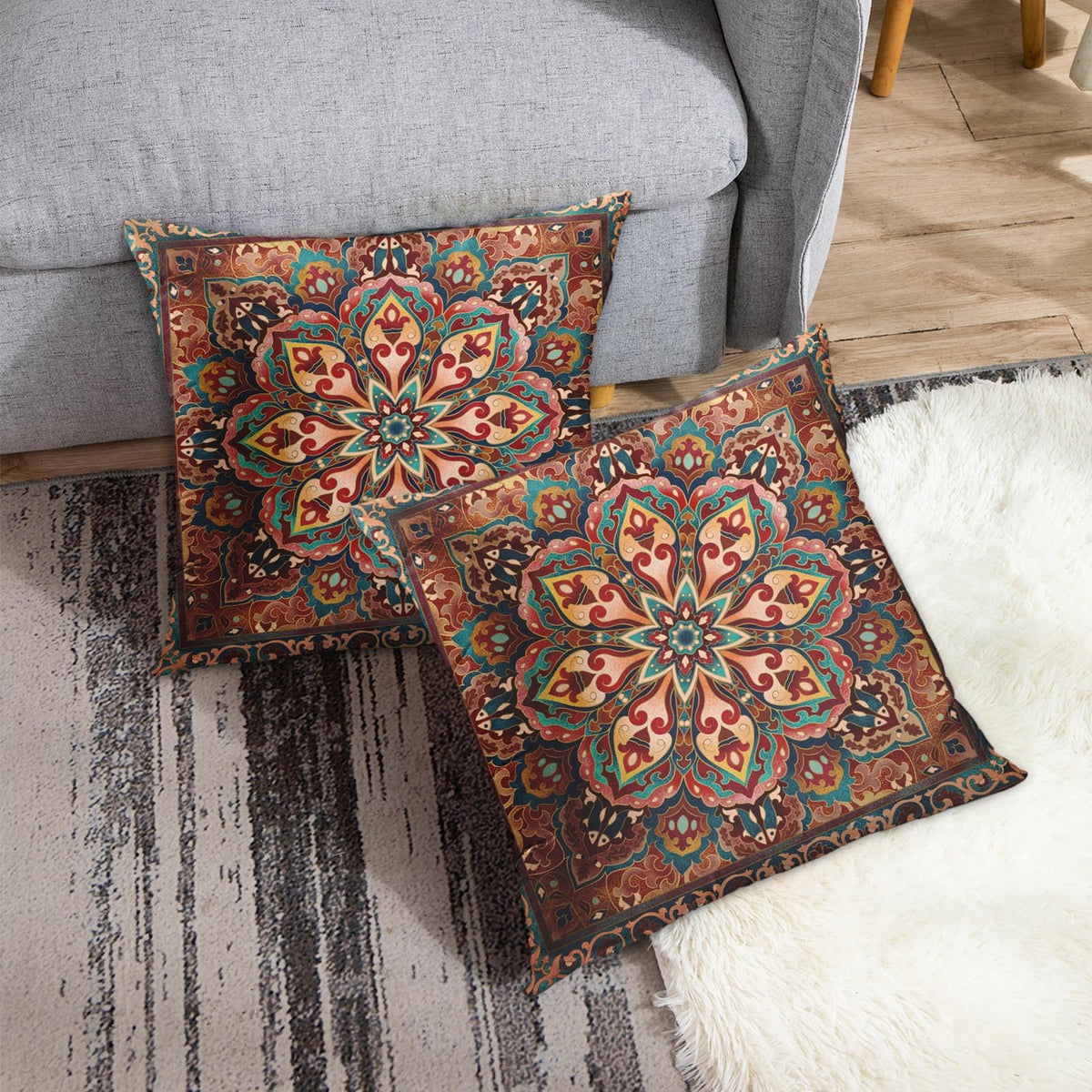 Outdoor Waterproof Throw Pillow Covers, Aztec Kilim Home Art Decor, 18 x 18 Inches Set of 2