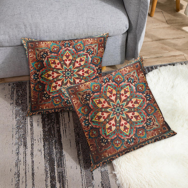 Outdoor Waterproof Throw Pillow Covers, Aztec Kilim Home Art Decor, 18 x 18 Inches Set of 2